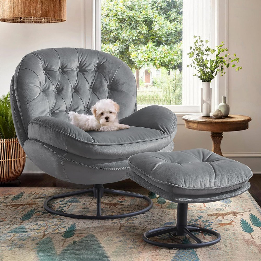 Cozy Oasis Swivel Accent Chair With Ottomanï¼?Velvet Reading Chairs For  Adults, Modern Upholstered Living Room Chairs,Oversized Comfy Chair For  Bedroom,Lounge Chair | Wayfair, image size:1000x1000