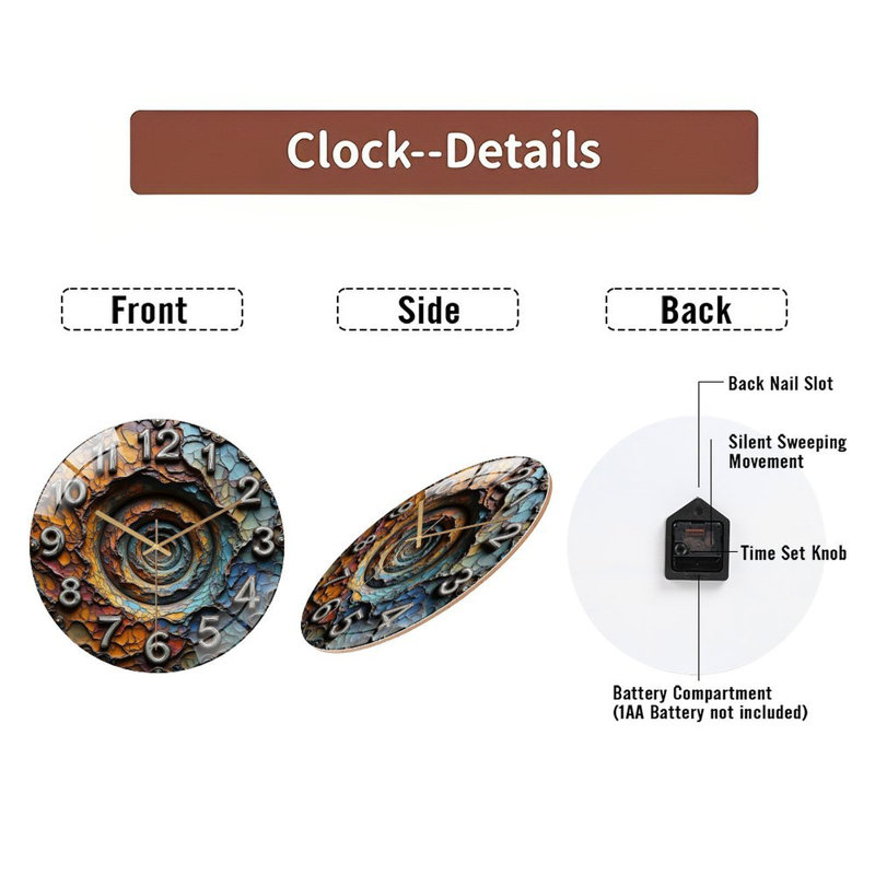 Horloge murale unique en forme d'art en spirale - horloge murale moderne en verre 12 po