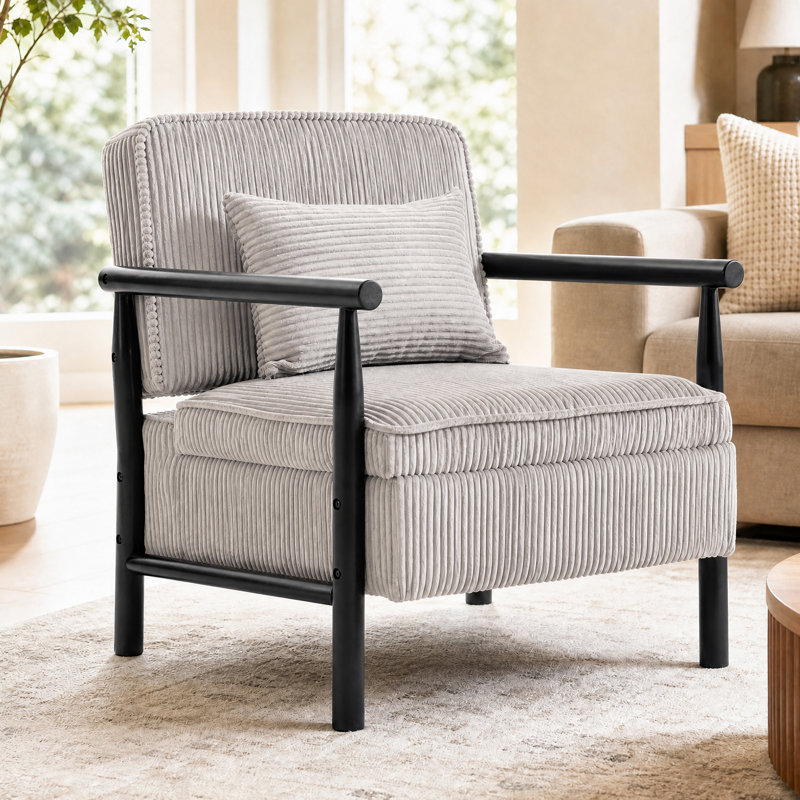 Chaise d'appoint moderne en velours côtelé avec rangement caché et coussin lombaire, fauteuil rembourré avec cadre en bois massif