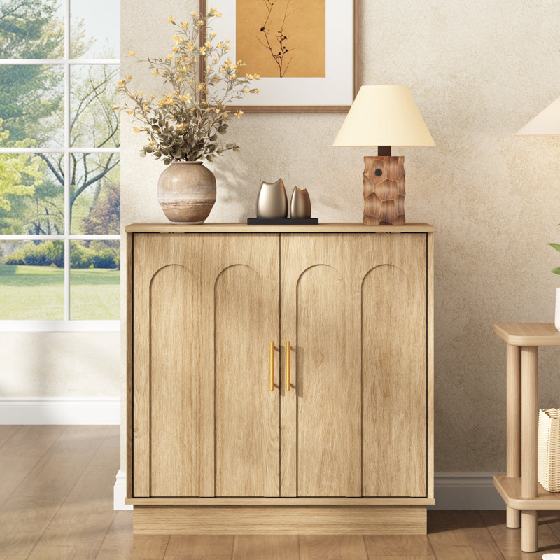 2 - Door Accent Cabinet With Adjustable Shelves & Arched Doors, 31.5" Minimalist Credenza For Living Room Kitchen Dining Room