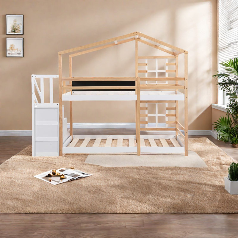 Lits superposés en bois multifonctionnels avec rangement et conception de maison ludique