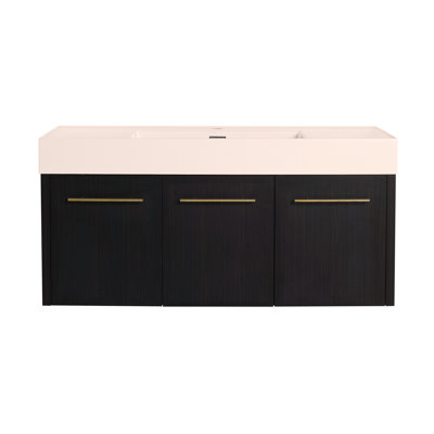 48 Inch Wall-Mounted Bathroom Vanity with Sink, Thick Edged Resin Basin