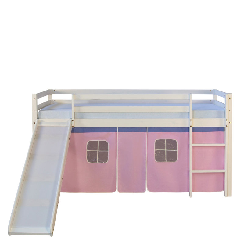 Half-Sized Bed Alton 90 X 200 Cm With Curtain And Slide, Light Pink