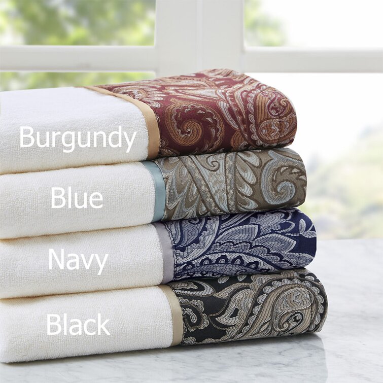 Navy and Cream Jacquard Bath and Hand Towels