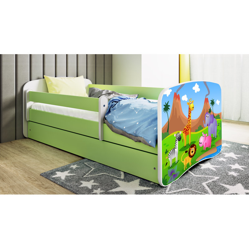 Cicero Drawer Convertible Bed and Mattress, Green, European Toddler (80 x 160 cm)