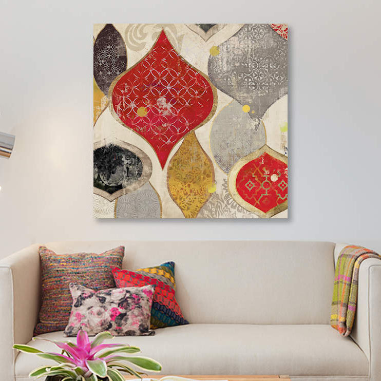 « red motif i », impression sur toile, H 12 po x l 12 po x P 1,5 po, Toile tendue, Pas de tapis