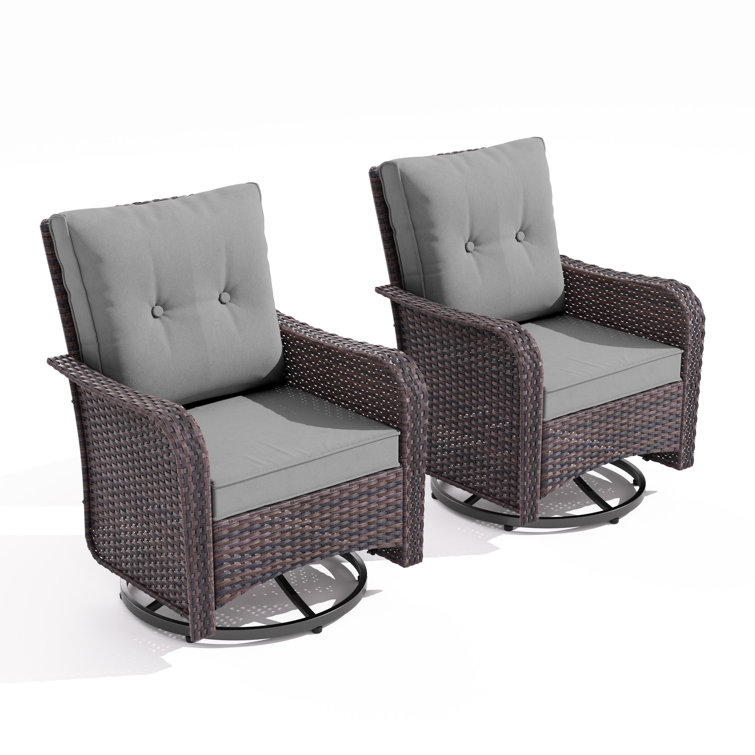 Rocking Swivel All-Weather Rattan Patio Chair With Cushions (Set of 2)