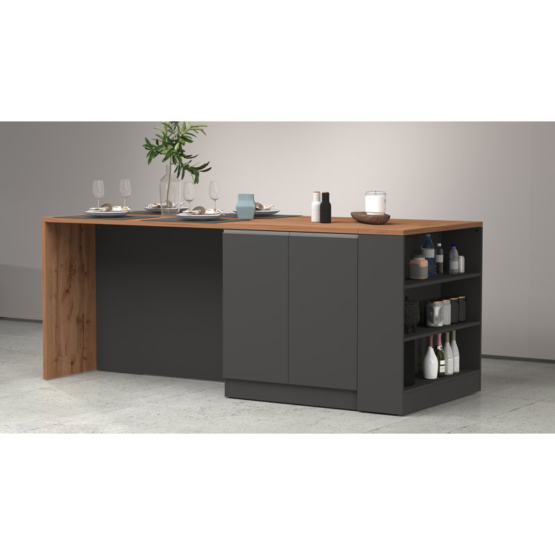 SOLE Wood Kitchen Island, Anthracite Grey/Oak