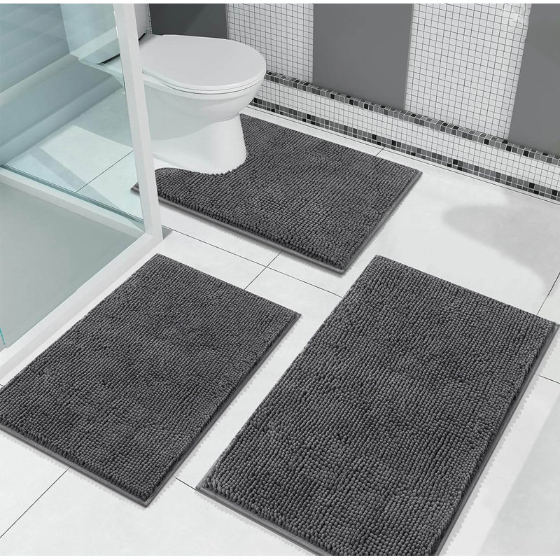 2 Piece set Rectangle Bath Mat, Dark Grey
