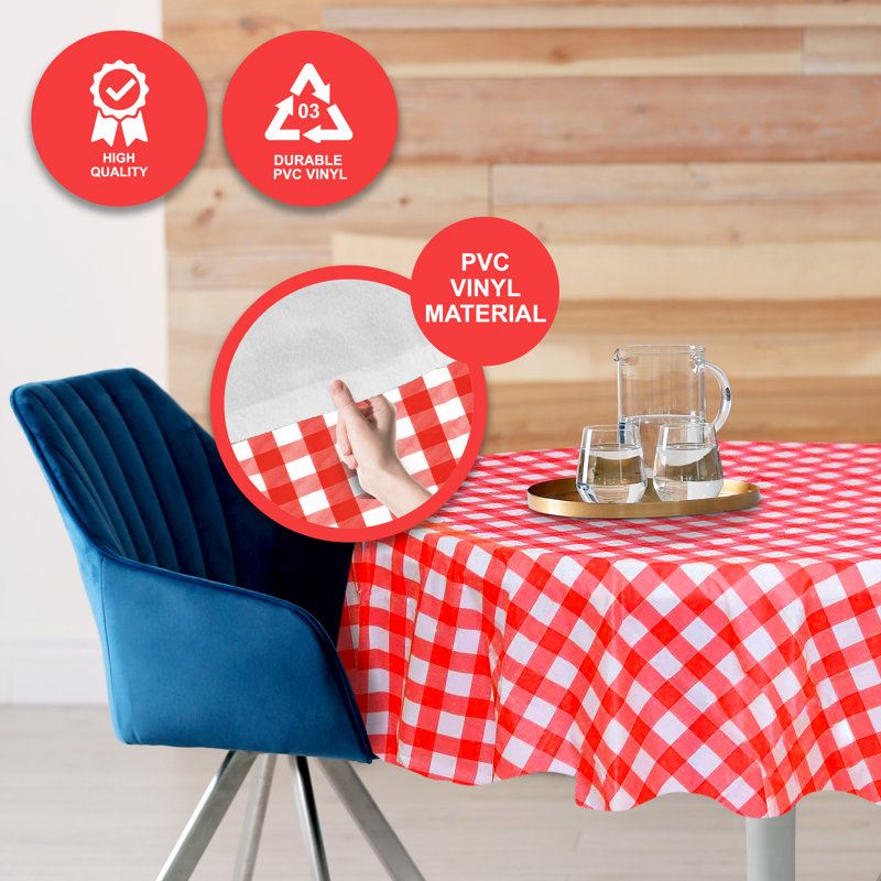 Joerell Checkered Round Tablecloth, Red