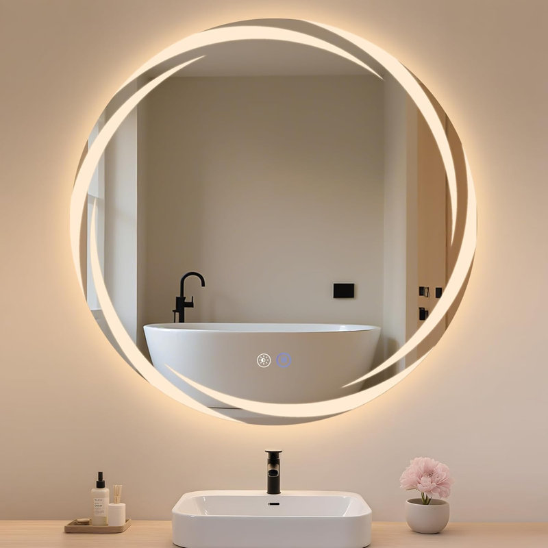 Wall mirror bathroom mirror round LED with lighting touch dimmable, 80 cm H x 80 cm W