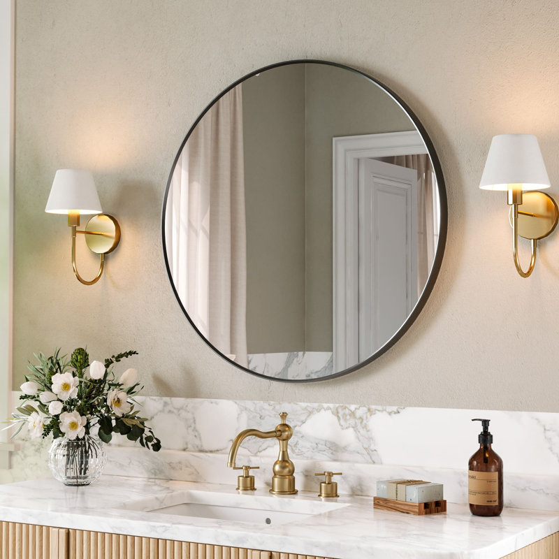 Miroir de salle de bain 32 pouces avec cadre, Noir mat