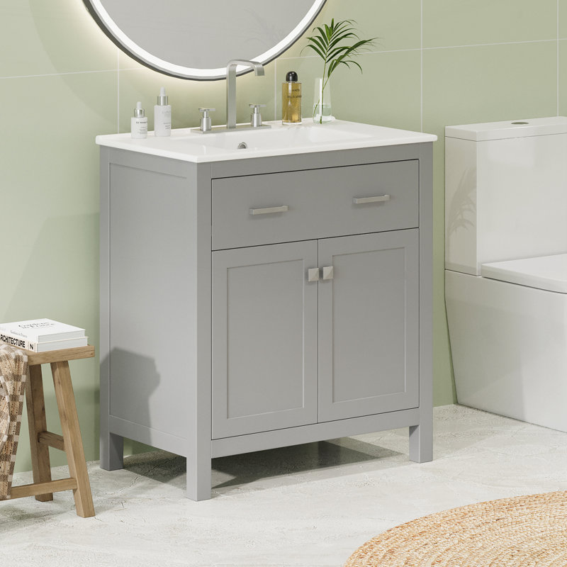Meuble-lavabo 30 po avec lavabo en céramique, Gris