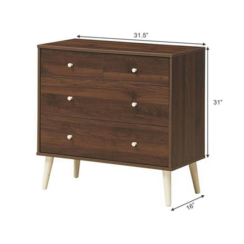 Maldanado 31.5'' W 4 - Drawer Dresser, Oak/Coffee