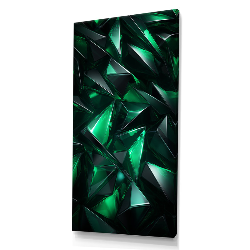 Fractale verte géométrique I - art mural géométrique, Toile tendue, H 60 po x l 28 po x P 1,5 po