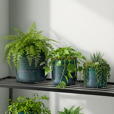 Ensemble de 3 pots à fleurs d'intérieur / extérieur en céramique avec trou de drainage