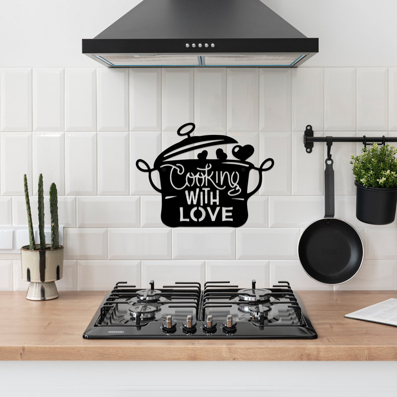 14 X 11 Inch Black Metal Kitchen Pot Wall Decor Cooking With Love Kitchen Decorations Wall Lovely Gift Kitchen Sign For Wall