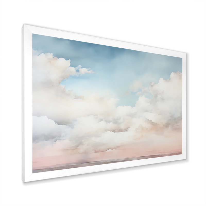 " Minimalism Cloudy Sky Scenery ", White Single Picture Framed, 34" H x 44" W x 1.5" D