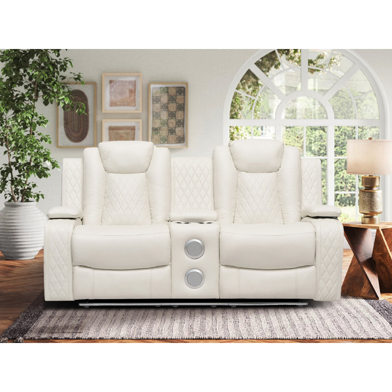 Nikoleta 75.2'' Faux Leather Power Reclining Loveseat, White