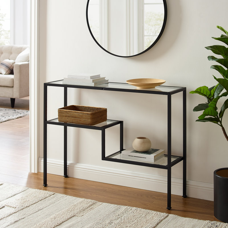 Caigan 43'' Glass Top Console Table, Matte Black