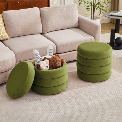 Pouf de rangement rond moderne Widman de 49,5 cm de large, recouvert de tissu, avec compartiment de rangement dissimulé