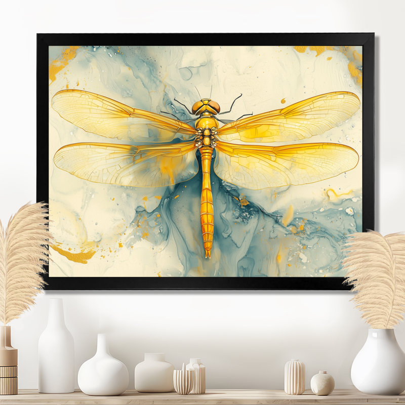 Mouche libellule jaune, vol d'élégance - Libellule, art mural, Reproduction encadrée d'une seule photo, Noir