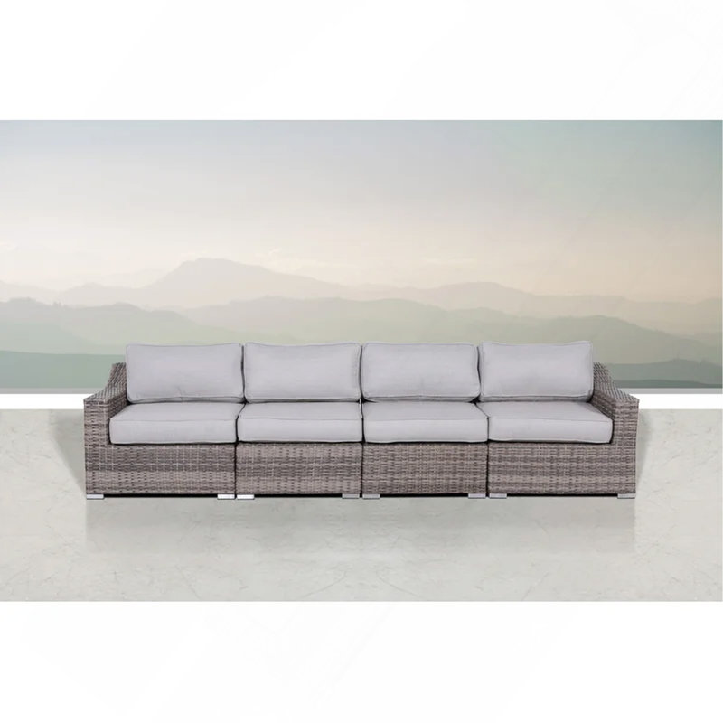 Fully Assembled 4-Piece Rattan Sectional Seating Set With Cushions, Gray