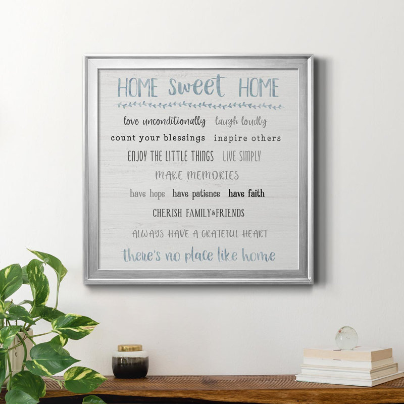 Home Sweet Home Rules - Art textuel sur toile encadré, Argent, H 30,5 po x l 30,5 po x P 1,5 po