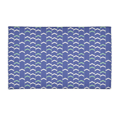 Tapis bleu / blanc doublé à chevrons