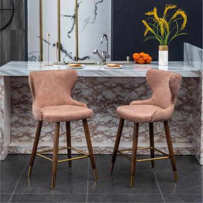 Ensemble de 2 tabourets de comptoir capitonnés Mid-Century Modern