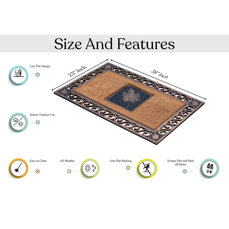 Rectangular Brown and Copper Coir Rubber Outdoor Doormat