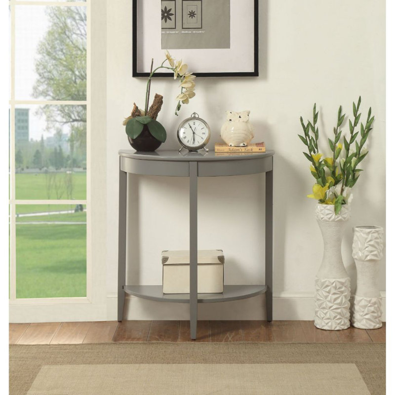 Half Moon Wooden Accent Table With 1 Bottom Shelf, Gray
