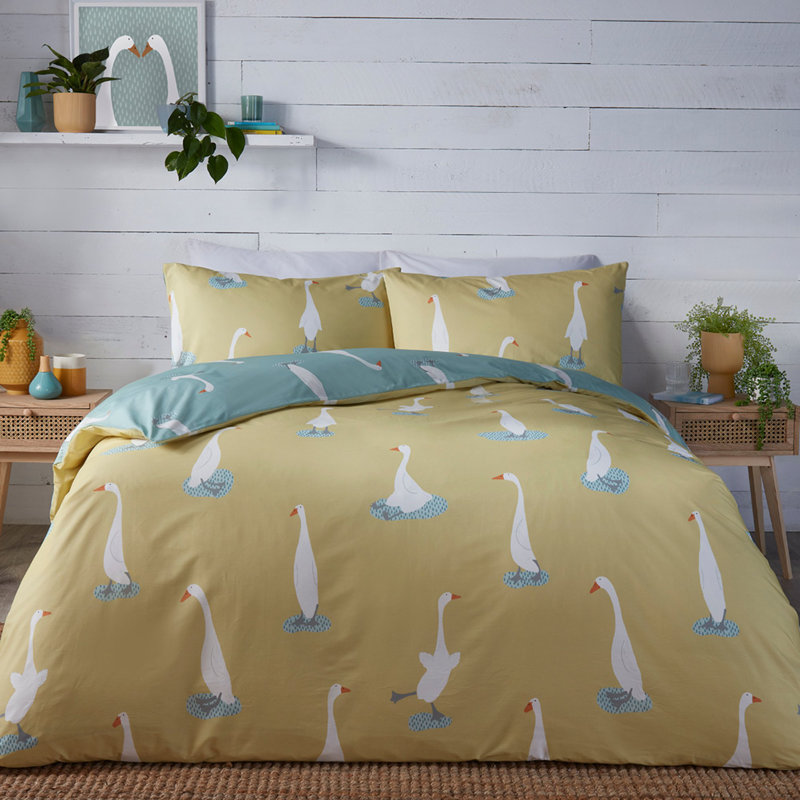 Fusion Puddles The Duck Animal Print Duvet Cover Set with Pillowcases, Kingsize - 2 Standard Pillowcases