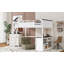 Grand lit mezzanine avec bureau, tablette ouverte et boîte de rangement, station de charge USB, blanc