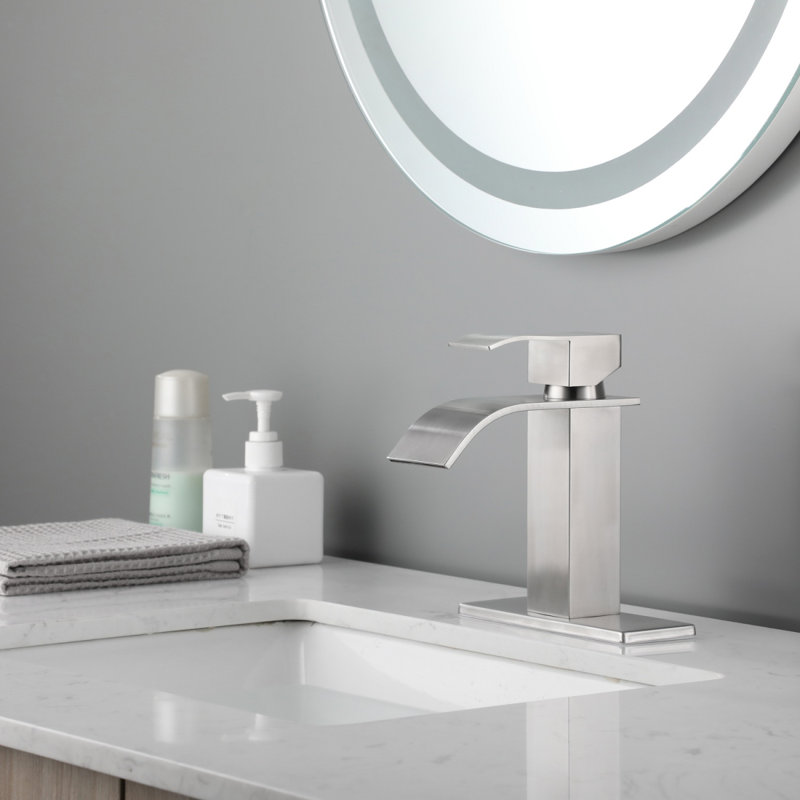 Robinet de salle de bain à cascade, robinet de meuble-lavabo à poignée simple, Nickel brossé
