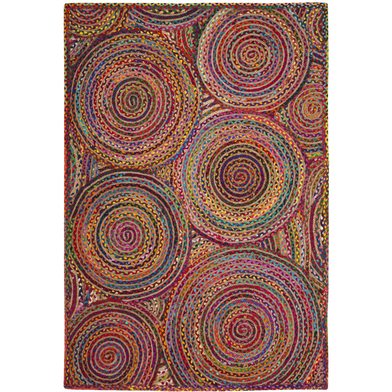 Herzig Geometric Handmade Flatweave Jut/Sisal/Cotton Red/Multi Area Rug Area Rug, Rectangle 8' x 10'