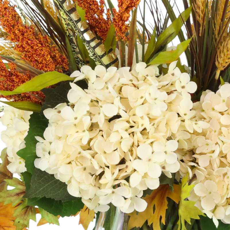 Martela Faux Floral in Vase, Brown; Orange; Cream; Green, 22" H x 26" W