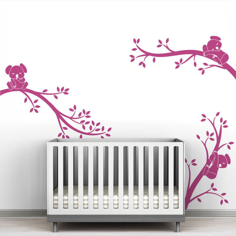 Décalcomanie murale branches monochrome tree branches Koala, Rose foncé