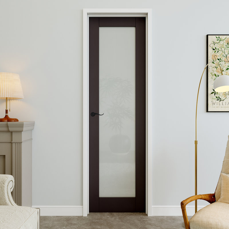 Portes intérieures à noyau solide en verre givré pré-fini 1-Lite avec cadre de porte et poignée courbée, Oui