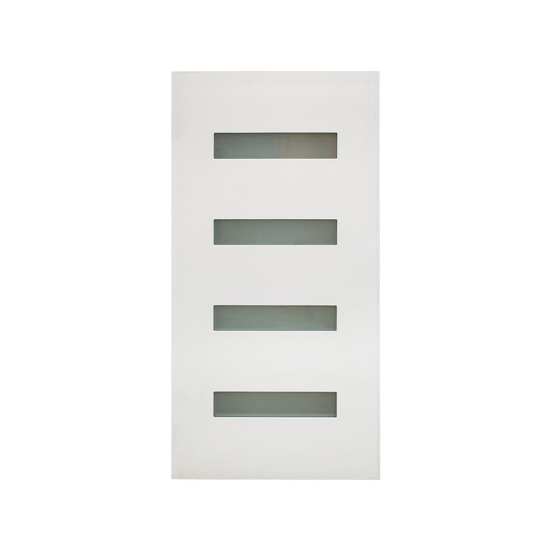 Porte d'entrée extérieure moderne en fibre de verre avec verre 4 Lite et texture acajou, L 37,5 po x H 81,625 po x P 4,56 po