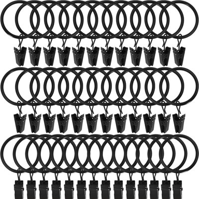 44 Pack Black Curtain Rings With Clips, Curtain Hooks Hangers Clip Rings For Hanging Drapes Bows Hat, Drapery Rings 1 In I D, Fits Up To 5/8 In Diameter Curtain Rod