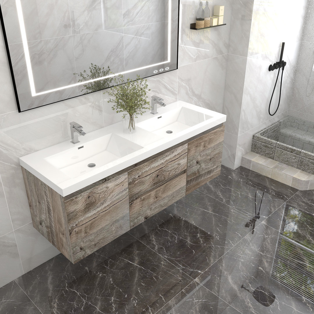 Auvillar 60'' Double Bathroom Vanity with Acrylic Top Millwood Pines Base 