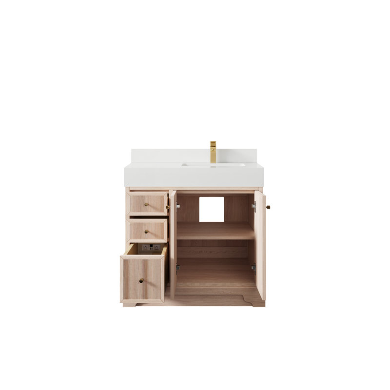 Chêne blanc Manhattan X P 22 po D Meuble-lavabo décalé à droite avec 2 quartz blancs