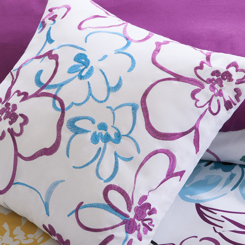 Édredon bleu pour lit simple / simple TG avec coussins de broderie florale TG, protégé