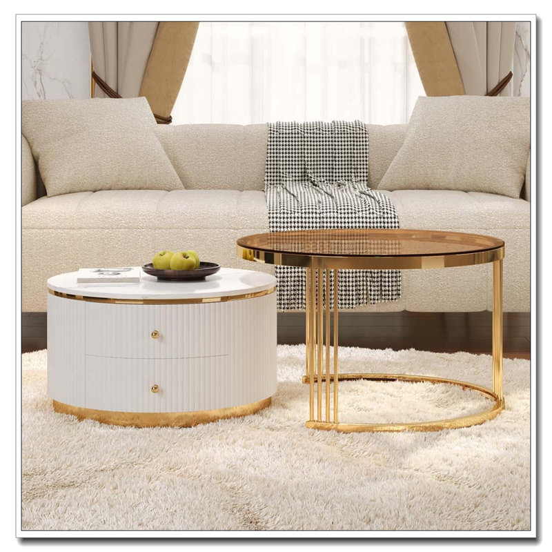 Table basse 2 pièces Modern Modern, Brun, blanc