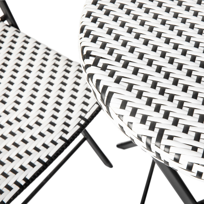 Three Piece Folding Set in PE Rattan with Metal Frames for Indoor and Outdoor Use, Black/White