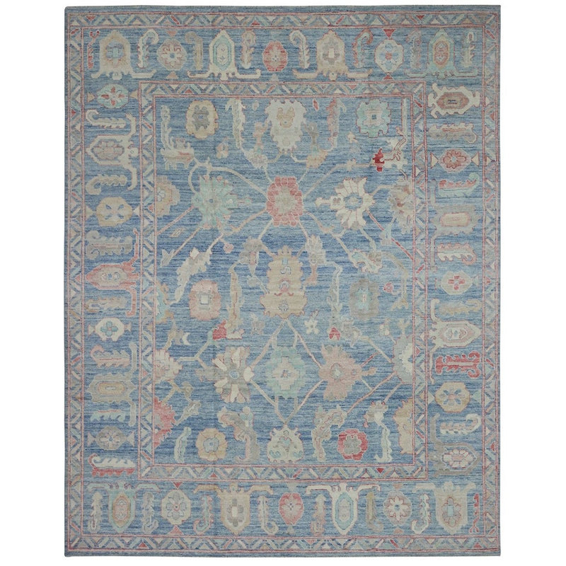 Tapis unique bleu / corail 8 pi x 10 pi New Age