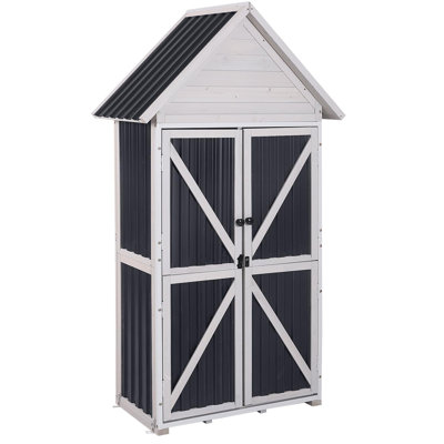 Shed Outdoor Storage Upgraded With Durable Front Metal Frame Garden Shed Tool Storage Cabinet With Wooden Floor Adjustable Shelfs 2.5 X 1.4ft
