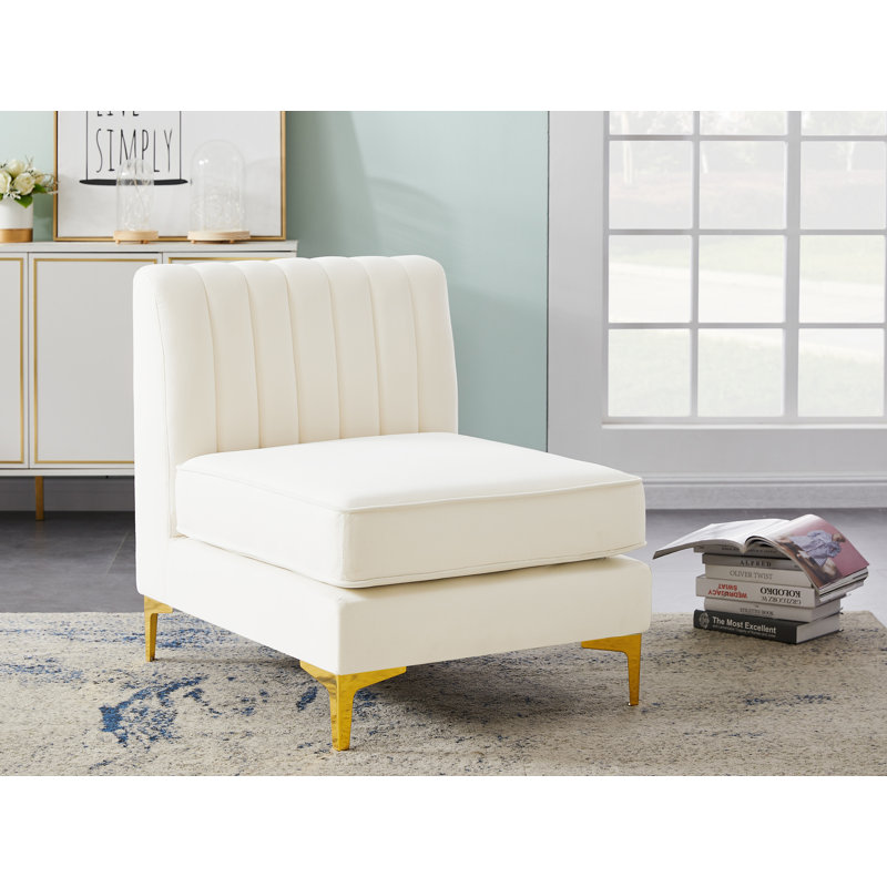 Fauteuil en velours Enson, Velours crème
