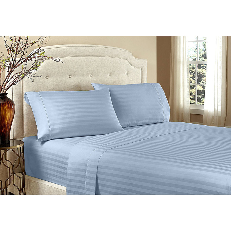 Microfiber Striped Sheet Set, Blue, Queen Sheet Set + Fitted Sheet + 2 Pillowcases